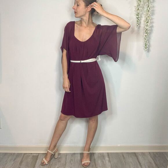 NWT ALICE + OLIVIA boho silk off shoulder flouce dress wide sleeve currant 2388 - Picture 3 of 15